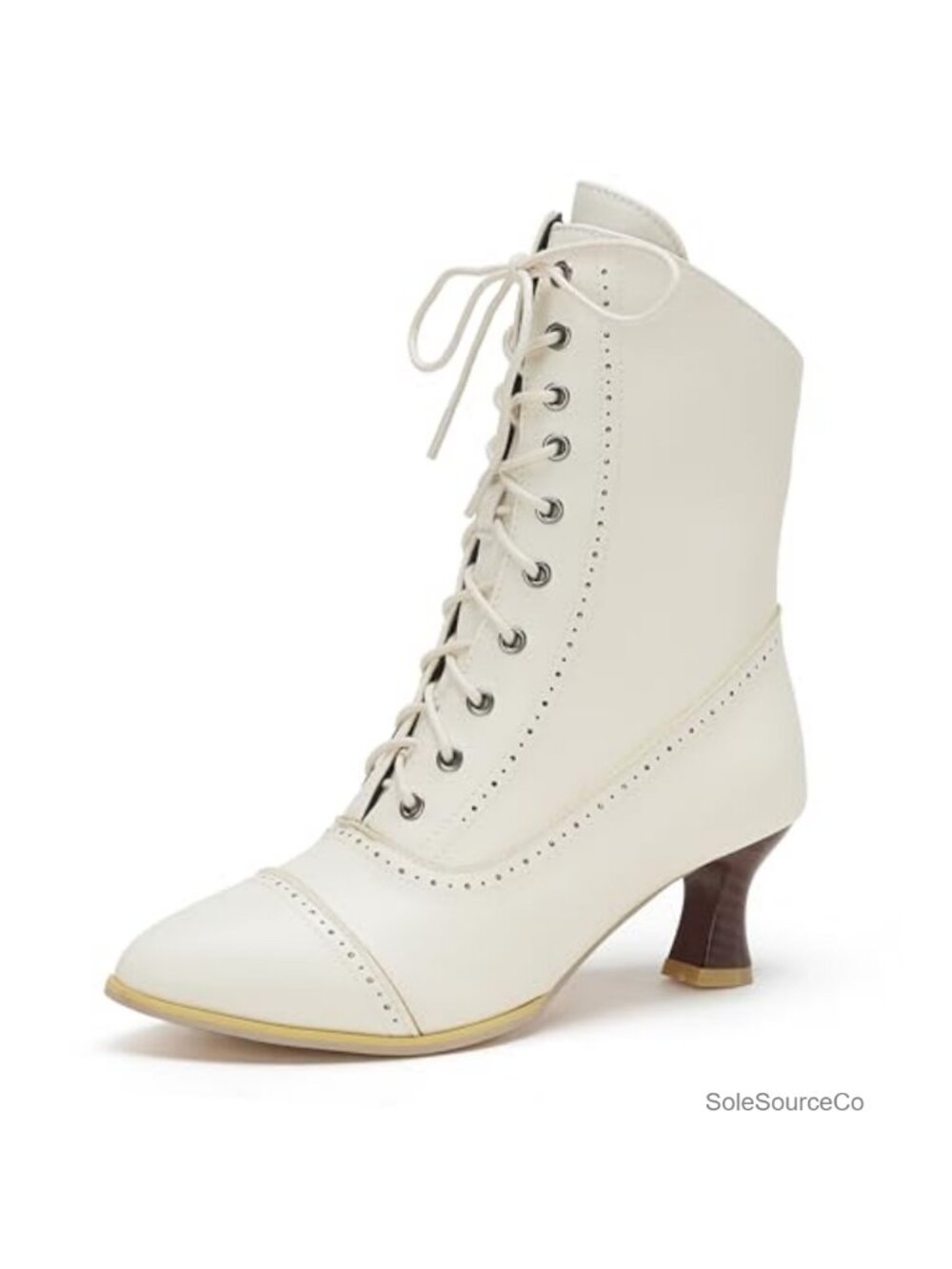 Victorian Lace Up Ankle Boots Faux Leather Kitten Heel Granny Booties